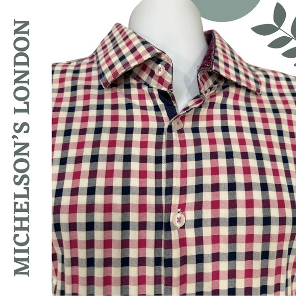 🛍️3/$40 Michelson’s London XXL Checkered Button-Up Shirt Contrast Cuff - Picture 3 of 5